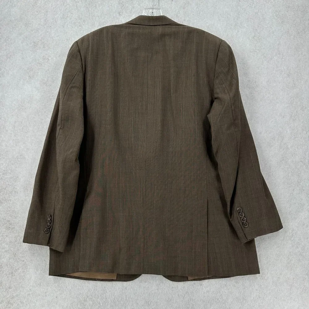 BURBERRY 2PC SUIT 46L Windowpane Wool Sports Coat Blazer Jacket &‎ Pants 38X29